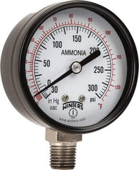 Winters - 2-1/2" Dial, 1/4 Thread, 30-0-300 Scale Range, Pressure Gauge - Lower Connection Mount, Accurate to 3-2-3% of Scale - Apex Tool & Supply