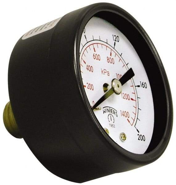 Winters - 1-1/2" Dial, 1/8 Thread, 0-30 Scale Range, Pressure Gauge - Center Back Connection Mount, Accurate to 3-2-3% of Scale - Apex Tool & Supply