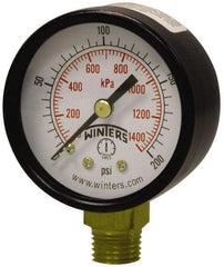 Winters - 2" Dial, 1/4 Thread, 0-200 Scale Range, Pressure Gauge - Lower Connection Mount, Accurate to 3-2-3% of Scale - Apex Tool & Supply