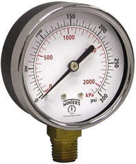 Winters - 2-1/2" Dial, 1/4 Thread, 0-300 Scale Range, Pressure Gauge - Lower Connection Mount, Accurate to 3-2-3% of Scale - Apex Tool & Supply