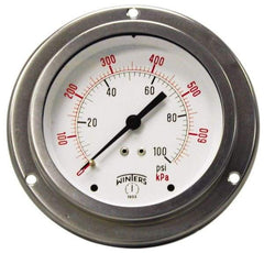 Winters - 2-1/2" Dial, 1/4 Thread, 0-30 Scale Range, Pressure Gauge - Front Flange Panel Mount, Center Back Connection Mount, Accurate to 1.5% of Scale - Apex Tool & Supply