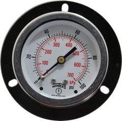 Winters - 2-1/2" Dial, 1/4 Thread, 0-100 Scale Range, Pressure Gauge - Front Flange Panel Mount, Center Back Connection Mount, Accurate to 1.5% of Scale - Apex Tool & Supply