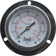 Winters - 2-1/2" Dial, 1/4 Thread, 0-160 Scale Range, Pressure Gauge - Front Flange Panel Mount, Center Back Connection Mount, Accurate to 1.5% of Scale - Apex Tool & Supply