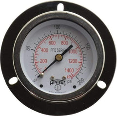 Winters - 2-1/2" Dial, 1/4 Thread, 0-200 Scale Range, Pressure Gauge - Front Flange Panel Mount, Center Back Connection Mount, Accurate to 1.5% of Scale - Apex Tool & Supply