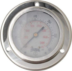 Winters - 2-1/2" Dial, 1/4 Thread, 0-300 Scale Range, Pressure Gauge - Front Flange Panel Mount, Center Back Connection Mount, Accurate to 1.5% of Scale - Apex Tool & Supply