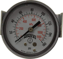 Winters - 2" Dial, 1/8 Thread, 0-160 Scale Range, Pressure Gauge - U-Clamp Panel Mount, Center Back Connection Mount, Accurate to 2.5% of Scale - Apex Tool & Supply