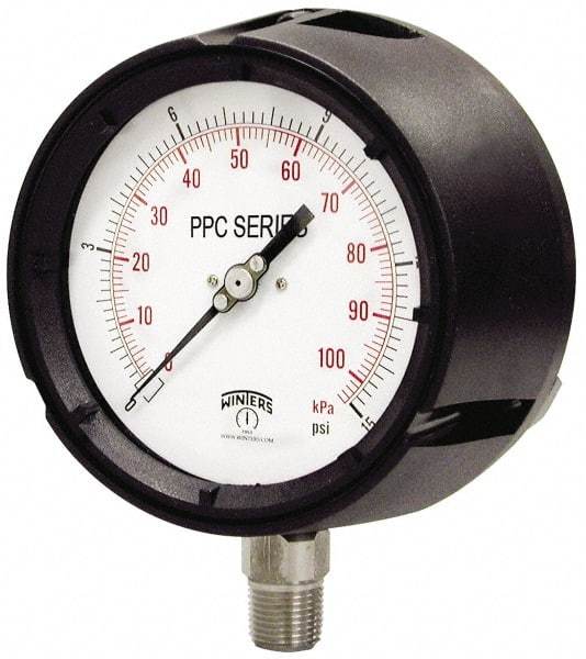 Winters - 4-1/2" Dial, 1/2 Thread, 30-0 Scale Range, Pressure Gauge - Lower Connection Mount, Accurate to 0.5% of Scale - Apex Tool & Supply