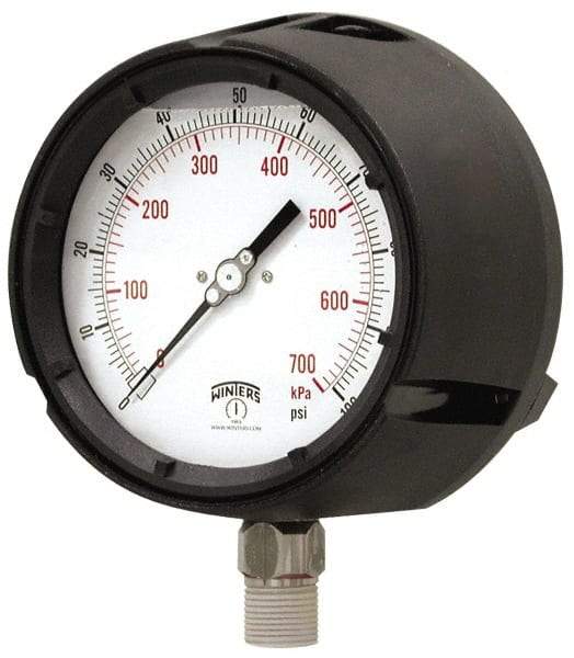 Winters - 4-1/2" Dial, 1/2 Thread, 0-30 Scale Range, Pressure Gauge - Lower Connection Mount, Accurate to 0.5% of Scale - Apex Tool & Supply