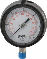 Winters - 4-1/2" Dial, 1/2 Thread, 0-30 Scale Range, Pressure Gauge - Lower Connection Mount, Accurate to 0.5% of Scale - Apex Tool & Supply