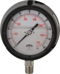 Winters - 4-1/2" Dial, 1/2 Thread, 0-100 Scale Range, Pressure Gauge - Lower Connection Mount, Accurate to 0.5% of Scale - Apex Tool & Supply