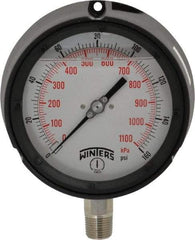 Winters - 4-1/2" Dial, 1/2 Thread, 0-160 Scale Range, Pressure Gauge - Lower Connection Mount, Accurate to 0.5% of Scale - Apex Tool & Supply