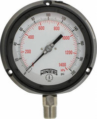 Winters - 4-1/2" Dial, 1/2 Thread, 0-200 Scale Range, Pressure Gauge - Lower Connection Mount, Accurate to 0.5% of Scale - Apex Tool & Supply
