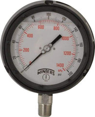 Winters - 4-1/2" Dial, 1/2 Thread, 0-200 Scale Range, Pressure Gauge - Lower Connection Mount, Accurate to 0.5% of Scale - Apex Tool & Supply