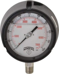 Winters - 4-1/2" Dial, 1/2 Thread, 0-1,000 Scale Range, Pressure Gauge - Lower Connection Mount, Accurate to 0.5% of Scale - Apex Tool & Supply