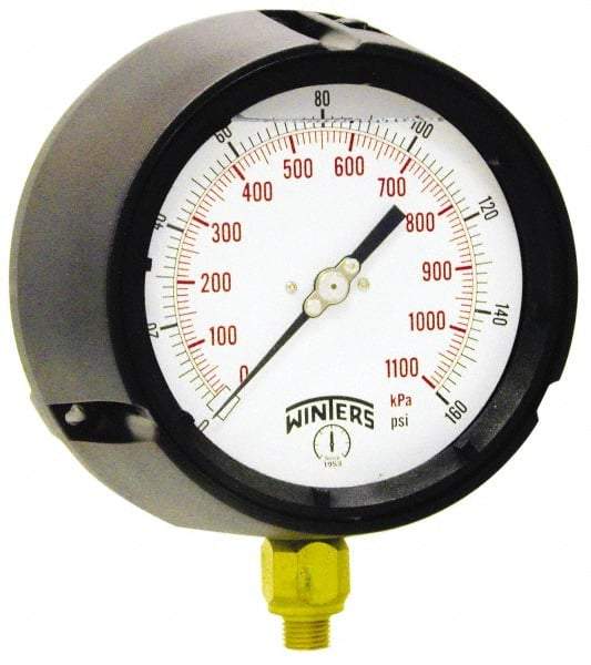 Winters - 4-1/2" Dial, 1/2 Thread, 30-0-15 Scale Range, Pressure Gauge - Lower Connection Mount, Accurate to 0.5% of Scale - Apex Tool & Supply