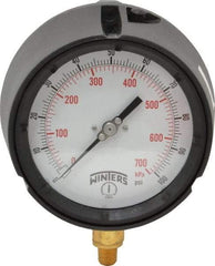 Winters - 4-1/2" Dial, 1/4 Thread, 0-100 Scale Range, Pressure Gauge - Lower Connection Mount, Accurate to 0.5% of Scale - Apex Tool & Supply