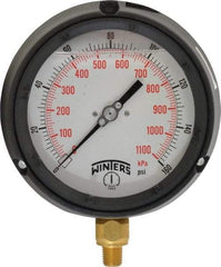 Winters - 4-1/2" Dial, 1/4 Thread, 0-160 Scale Range, Pressure Gauge - Lower Connection Mount, Accurate to 0.5% of Scale - Apex Tool & Supply