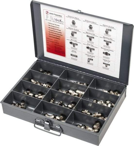 Value Collection - 60 Piece, Push to Connect Fitting Kit - Mixed Universal Threads, 4mm Tube - Apex Tool & Supply