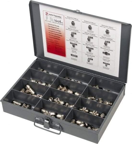Value Collection - 60 Piece, Push to Connect Fitting Kit - Mixed Universal Threads, 8mm Tube - Apex Tool & Supply