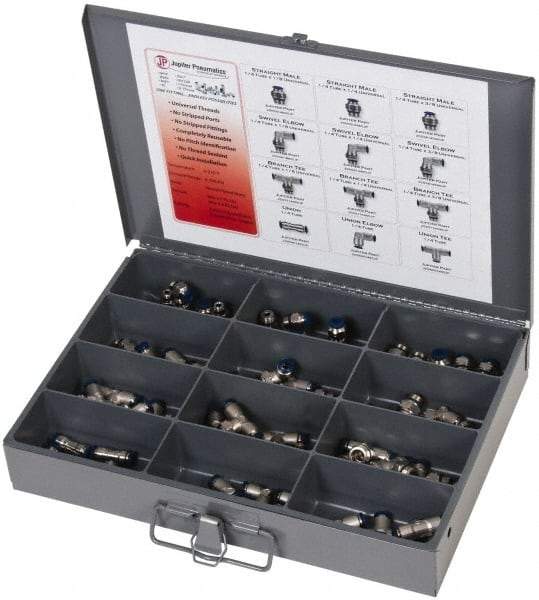 Value Collection - 60 Piece, Push to Connect Fitting Kit - Mixed Universal Threads, 1/4" Tube - Apex Tool & Supply