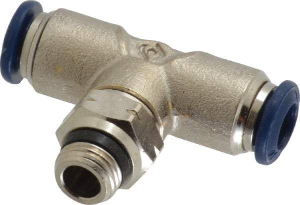 Value Collection - 1/4" Outside Diam, 1/8 Universal, Nickel Plated Brass Push-to-Connect Tube Male Swivel Branch Tee - 250 Max psi, Tube to Universal Thread Connection, Buna O-Ring - Apex Tool & Supply