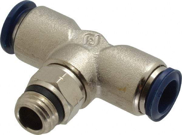 Value Collection - 3/8" Outside Diam, 1/4 Universal, Nickel Plated Brass Push-to-Connect Tube Male Swivel Branch Tee - 250 Max psi, Tube to Universal Thread Connection, Buna O-Ring - Apex Tool & Supply