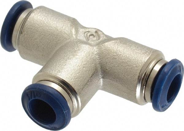 Value Collection - 1/4" Outside Diam, Nickel Plated Brass Push-to-Connect Tube Union Tee - 250 Max psi, Tube to Tube Connection, Buna O-Ring - Apex Tool & Supply