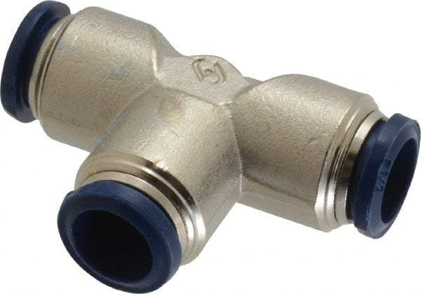 Value Collection - 1/2" Outside Diam, Nickel Plated Brass Push-to-Connect Tube Union Tee - 250 Max psi, Tube to Tube Connection, Buna O-Ring - Apex Tool & Supply
