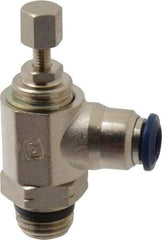 Value Collection - 1/4" Pipe, Angled Miniature Needle Valve - Buna Seal, Male x Push to Connect Ends, Nickel Plated Brass Valve, 145 Max psi - Apex Tool & Supply