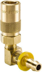 Parker - Nonthreaded Brass Hydraulic Hose Push-Lok Hose Barb Coupler & 90° Fitting - 200 psi, 3 GPM, 3/8" Hose Diam, Series Moldmate - Apex Tool & Supply