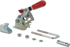 De-Sta-Co - 360 Lb Capacity, Horizontal, U Hook, Flanged Base, Carbon Steel Pull Action Latch Clamp - 1.17" Drawing Movement, 4-1/4" OAL, Threaded U Hook, Straight Handle - Apex Tool & Supply