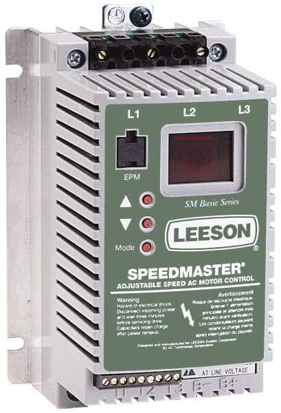 Leeson - Single Phase, 208-240 Volt, 1/2 hp, Frequency Drive, Inverter & Speed Control - 3.64" Wide x 3.26" Deep x 5-3/4" High, Open Chassis - Apex Tool & Supply
