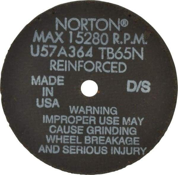 Norton - 4" 36 Grit Aluminum Oxide Cutoff Wheel - 1/16" Thick, 3/8" Arbor, 19,100 Max RPM, Use with Die Grinders - Apex Tool & Supply