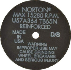 Norton - 4" 36 Grit Aluminum Oxide Cutoff Wheel - 1/16" Thick, 3/8" Arbor, 19,100 Max RPM, Use with Die Grinders - Apex Tool & Supply