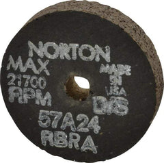 Norton - 2-1/2" Diam x 3/8" Hole x 1/2" Thick, R Hardness, 24 Grit Surface Grinding Wheel - Aluminum Oxide, Type 1, Very Coarse Grade, 21,700 Max RPM, No Recess - Apex Tool & Supply