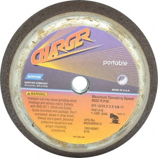Norton - 6" Diam, 2" Overall Thickness, 16 Grit, Type 11 Tool & Cutter Grinding Wheel - Very Coarse Grade, Zirconia Alumina, Q Hardness, 6,000 RPM - Apex Tool & Supply