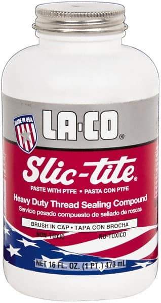 LA-CO - 1 Pt Brush Top Can White Thread Sealant - Paste with PTFE, 500°F Max Working Temp, For Metal, PVC, CPVC & ABS Plastic Pipe Threads - Apex Tool & Supply