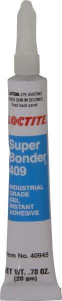 Loctite - 0.70 oz Tube Clear Instant Adhesive - Series 409, 75 sec Working Time, 24 hr Full Cure Time, Bonds to Metal, Plastic & Rubber - Apex Tool & Supply