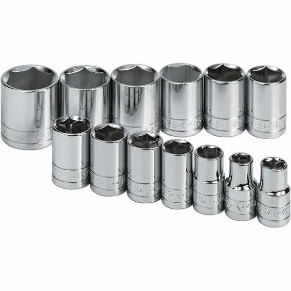 SK - 1/2" Drive Standard Socket Set - 7/16 to 1-1/4", Inch Measurement Standard - Apex Tool & Supply