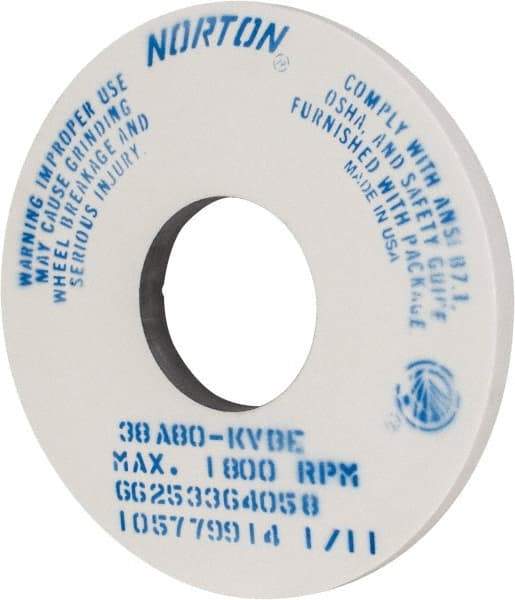 Norton - 14" Diam x 5" Hole x 1" Thick, K Hardness, 80 Grit Surface Grinding Wheel - Aluminum Oxide, Type 1, Medium Grade, 1,800 Max RPM, Vitrified Bond, No Recess - Apex Tool & Supply