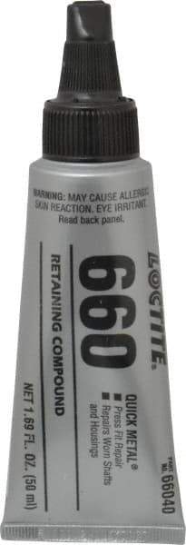 Loctite - 50 mL Tube, Silver, High Strength Paste Retaining Compound - Series 660, 24 hr Full Cure Time, Heat Removal - Apex Tool & Supply