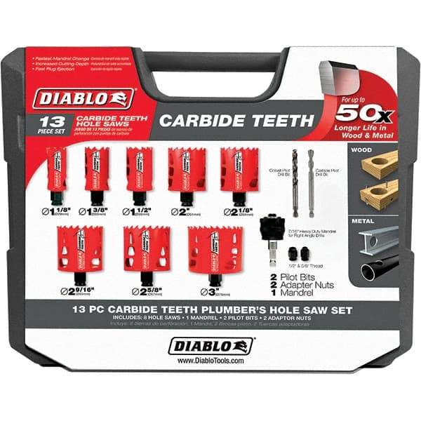 Freud - Hole Saw Kits Minimum Saw Diameter (Inch): 1-1/8 Maximum Saw Diameter (Inch): 3 - Apex Tool & Supply