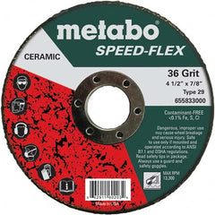 Metabo - 4-1/2" Diam, 7/8" Hole, 36 Grit Ceramic Alumina Fiber Disc - Apex Tool & Supply
