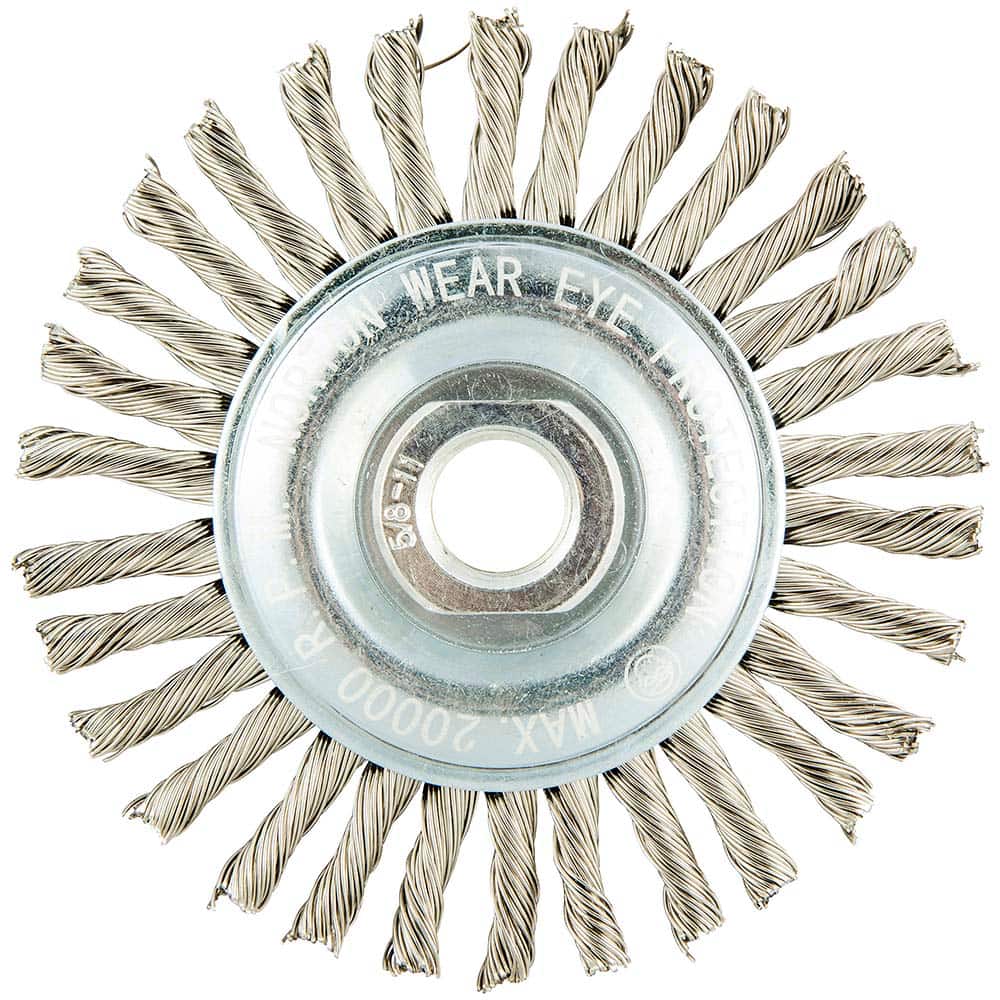 Norton - 4" OD, 5/8-11 Arbor Hole, Standard Twist Knot Stainless Steel Wheel Brush - Apex Tool & Supply