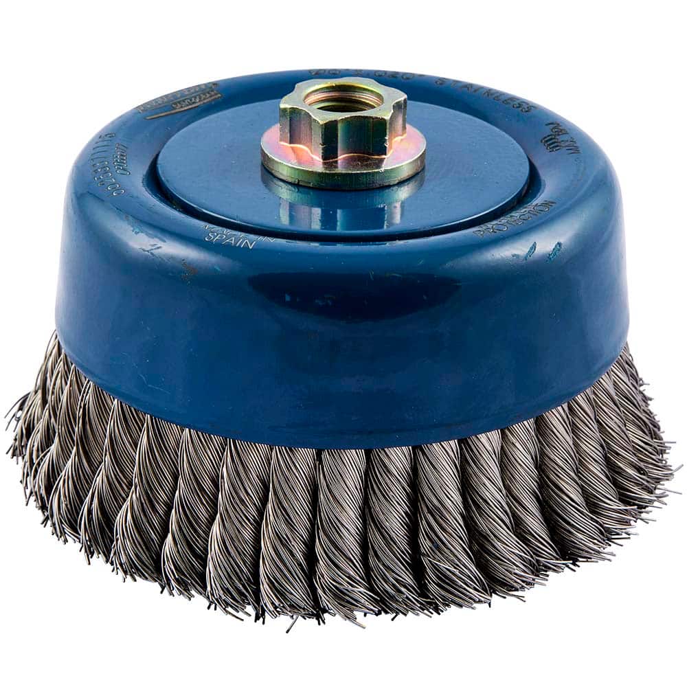 Norton - 6" Diam 5/8-11 Threaded Arbor Stainless Steel Fill Cup Brush - Apex Tool & Supply