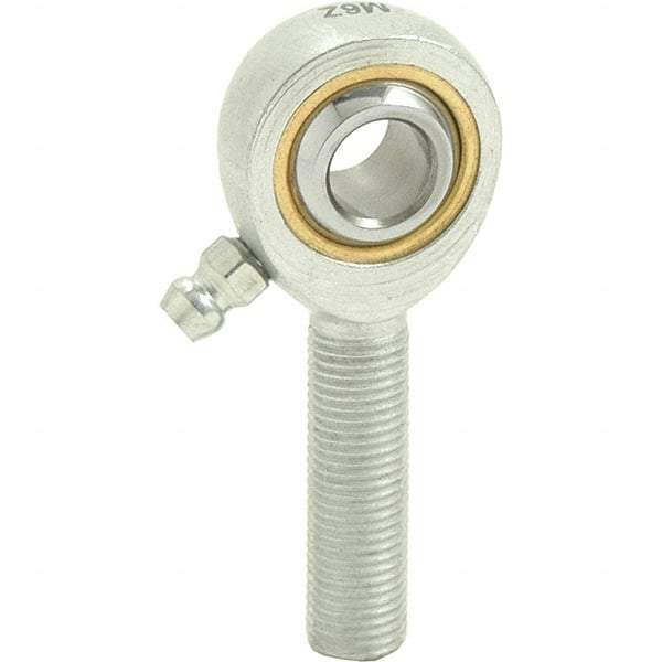 Tritan - 1/2" ID, 3-3/32" Max OD, 6,700 Lb Max Static Cap, Male Spherical Rod End - 1/2-20 RH, 5/8" Shank Diam, 1-1/2" Shank Length, Zinc Plated Carbon Steel with Sintered Oil Impregnated Bronze Raceway - Apex Tool & Supply