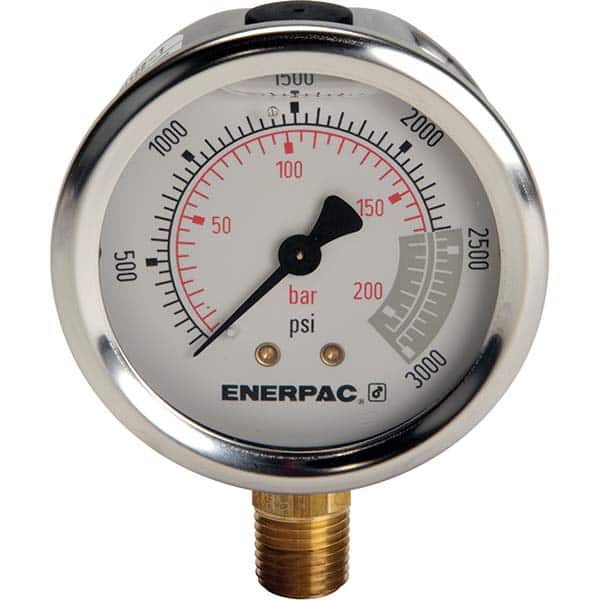 Enerpac - Hydraulic Pressure Gages & Adapters Type: Glycerine Filled Pressure Rating: 3000 - Apex Tool & Supply
