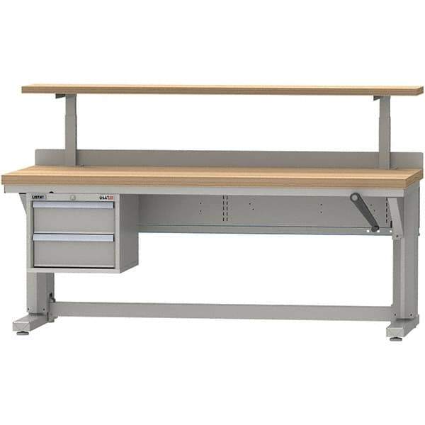 LISTA - 72 Wide x 30" Deep x 58" High, Butcher Block Electric Height Adjustable Workstation - Adjustable Height Legs, Classic Blue - Apex Tool & Supply