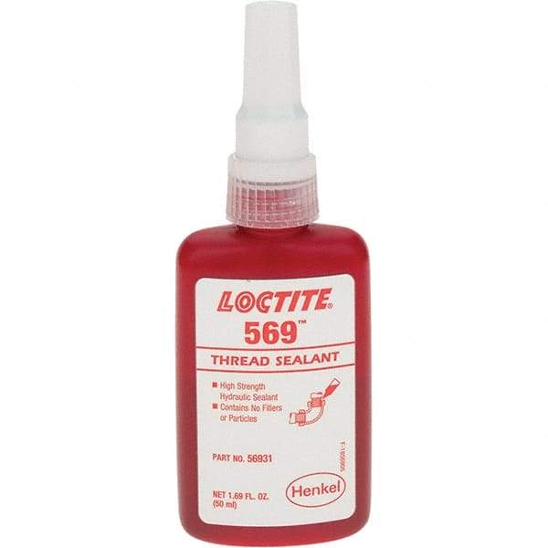 Loctite - 50 mL Bottle, Red Low Strength Threadlocker - Series 569 - Apex Tool & Supply