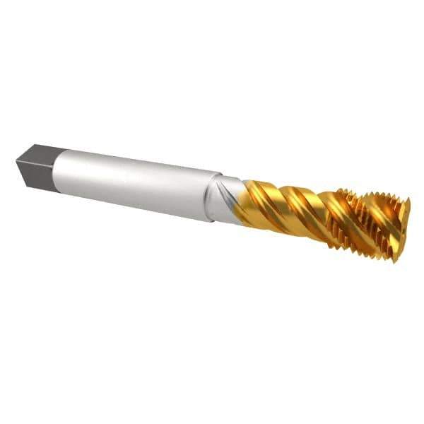 Emuge - 9/16-18 UNF 5 Flute 2B Bottoming Spiral Flute Tap - Cobalt, TiN Finish, 3.937" OAL, Right Hand Flute, Right Hand Thread, Series Enorm Z - Apex Tool & Supply